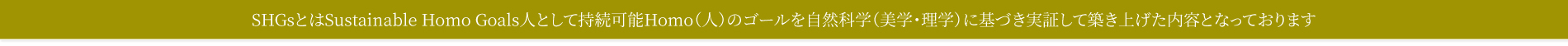 SHGsとはSustainable Homo Goals人として持続可能Homo（人）のゴールを理学に基づき築き上げた新しい文明・文化となっております