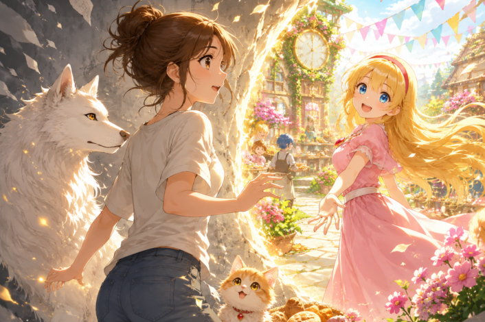二つの時計がある庭
